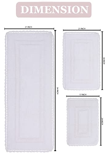 Home Weavers Casual Elegance Reversible Bathmat 100% Cotton Bathroom Rugs Set, Washable Rug, Extra Soft and Absorbent Bath Rug, Kitchen Mat, Bath Mat Set, Non Slip Mat, 3 Piece Set with Runner, White - color: White, size: 1'9" x 4'6" (Rectangular)