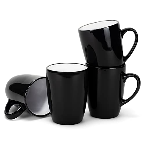 Elanze Designs Color Pop White Black Exterior 16 ounce Glossy Ceramic Mugs Matching Set of 4 - color: White