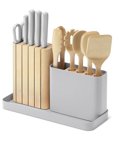 Caraway 14-Piece Kitchen Prep Tool Set with Knives & Utensils | Knife Set & Wooden Utensil Set, Made with Premium German Steel Blades & FSC-Certified Birch Wood, Non-Toxic Materials, Grey - color: Gray