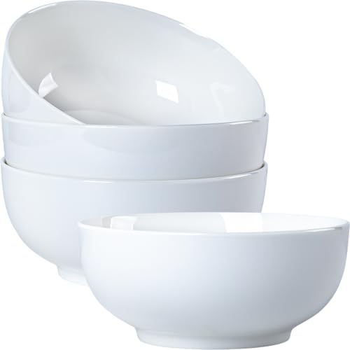40 oz Large Soup, Ramen, Pho, Noodle, and Salad Bowl Set of 4, 7 in White Ceramic Bowls, Versatile & Microwave Safe - size: 7-inch, 40 Ounce