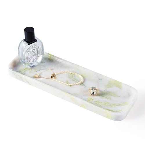 Marble Tray, 12"x4" Marble Vanity Tray for Bathroom Kitchen Countertop Sink, Natural Stone Tray for Home Decor, Decorative Rectangular Narrow Catchall Tray for Jewelry Perfume