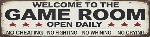 WSUPBPR Game Room Rules Metal Sign 4x16in Humorous Plaque for Recreation Room Wall Decor Family - color: Welcome To The Game Room