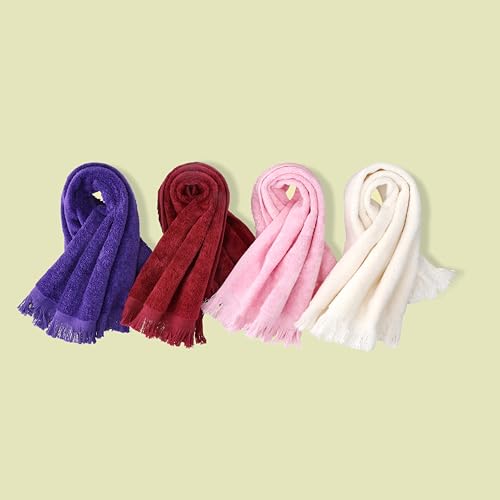 Fringed Reversible Fingertip Hand Towel (Size 11" W x 18" L) Terry Cotton Washcloth Set for Face and Bathroom use. (White, 3)