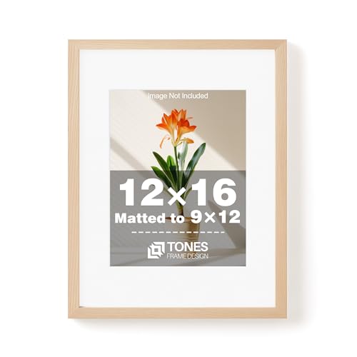 TONES FRAME DESIGN 12x16 Frame with Mat for 9x12, 12x16 Picture Frame Natural Solid Wood Veneer Finish 12 x 16 Frames with Plexiglass Wooden 16x12 Frames for Gallery Wall Photo Art Prints Home Decor - color: Natural, size: 12x16 - 1 Pack