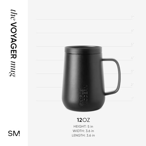 Simple Modern Voyager Signature Mug | Travel Coffee Tumbler with 360° Lid and Handle | Ceramic-Lined Insulated Stainless Steel Iced Cold Brew Cup | 12oz, Midnight Black - color: - Midnight Black
