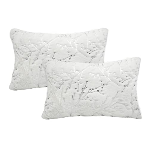 LIGICKY Set of 2 Decorative Lumbar Pillows Fluffy White Fur Pillow Coves Silver Branches Glitter Throw Pillows Soft Furry Sparkling Rectangle Cushion Cases for Sofa Bedroom Party Décor 12x20inch - color: White Silver, size: 20" x 12" (Pack of 2)