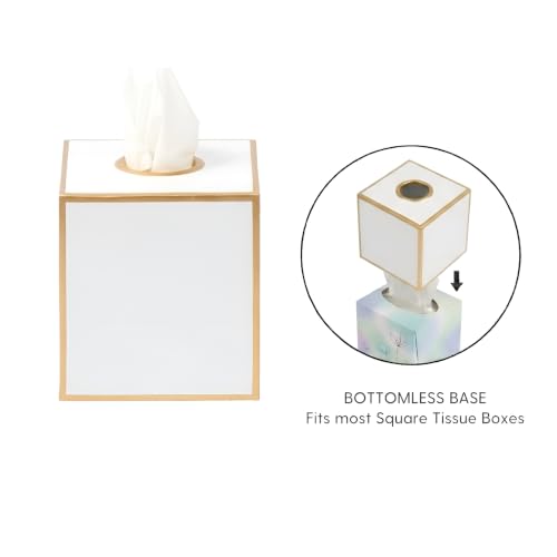 Jaye's Studio White Tissue Box Cover, Square Metal Gold Cube for Bathroom | Matte Hand-Painted Finish, Fits Facial Holders, Polished Trim, Open Bottom, Nursery Vanity Desk - color: White