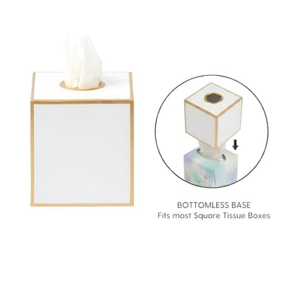 Jaye's Studio White Tissue Box Cover, Square Metal Gold Cube for Bathroom | Matte Hand-Painted Finish, Fits Facial Holders, Polished Trim, Open Bottom, Nursery Vanity Desk - color: White