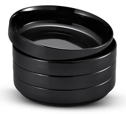 KooK Pasta Bowl, Bowl Plate, Low Bowl, Plate Bowls, Ceramic Large Shallow Bowls, Microwave and Dishwasher Safe, Great for Soups and Salads, Glossy Porcelain, 47 oz, Set of 4, Black - color: Black