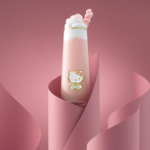 JoyJolt Hello Kitty Stay Gold Stemless Flutes, 9.4oz Drinking Glasses Set of 4, Sanrio Highball Glasses, Kawaii Hello Kitty Kitchen Glass Set Ideal for Water Juice Smoothies, Skinny Tall Glasses - style: Hello Kitty