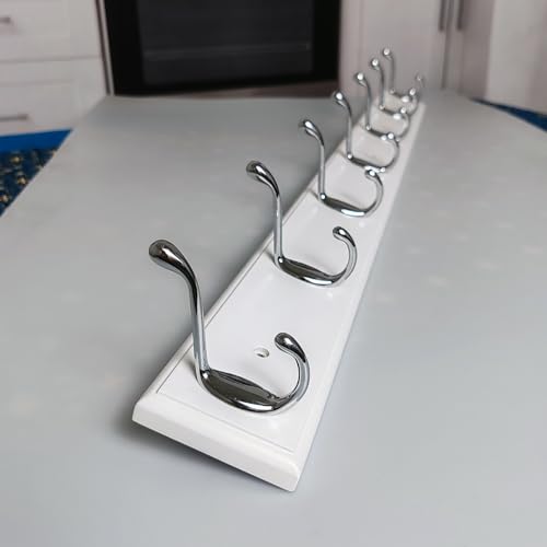 Wood Wall Mounted Coat Rack 32 inch (80cm) with 7 Silver Hooks, Lang Wooden White Wall Coat Hook Rack for Entrance, Hallway, Bedroom, White Wall Clothes Hanger - size: Long-31.5in(80cm),7 Silver Hooks, style: Modern
