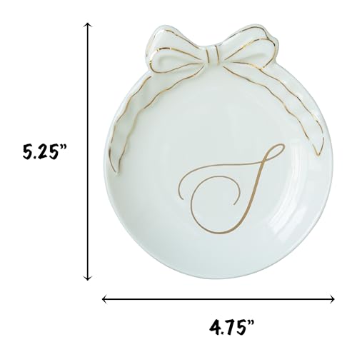 COLLECTIVE HOME Ceramic Jewelry Tray, Monogram Trinket Dish with Bow (S) | Mothers Day Graduation Christmas Birthday Gifts for Women, Bridesmaid Proposal Gifts, Features Real Gold Trim & Gift Box - color: S