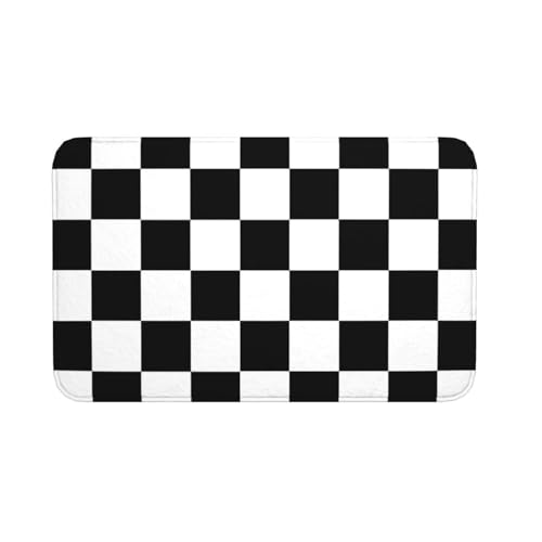 Black White Checkered Print Bath Mat Non-Slip Soft Microfiber Bathroom Rugs Washable Bathmat, Carpet Rug Entryway Checkerboard Decor for Tub Shower Room Floor, 31.5x20 Mat - color: Checkered, size: 1'8" x 2'8" (Rectangular)