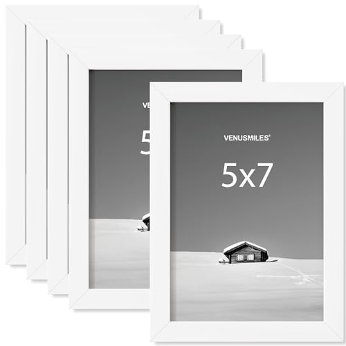 5x7 Picture Frame, Display 5x7 Photo Frames - High Definition Plexiglass - Vertical and Horizontal Display - Wall Hanging or Table Top Frame - White, 5 Pack - color: White, size: 5x7, 5P