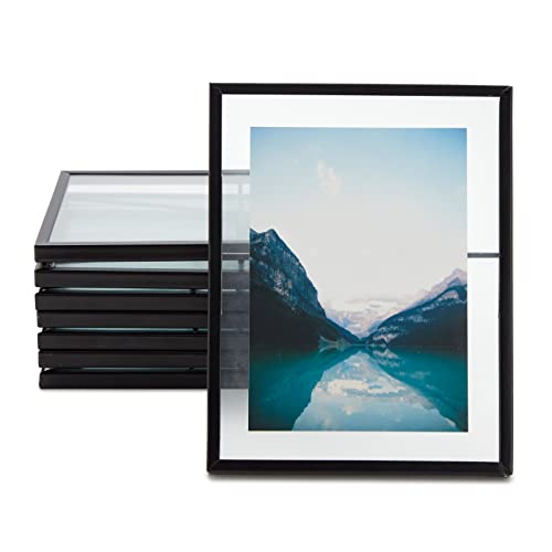 Juvale Wedding Floating Glass Picture Frames - 8-Pack, Black, 6.9" x 8.9", for 5" x 7" Photos - Hanging Picture Frames & Table Number Display - Double-Sided Glass & Easel Back