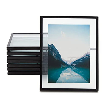Juvale Wedding Floating Glass Picture Frames - 8-Pack, Black, 6.9" x 8.9", for 5" x 7" Photos - Hanging Picture Frames & Table Number Display - Double-Sided Glass & Easel Back