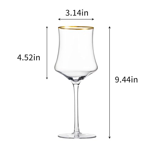 New Crystal Wine Glasses with Gold Rim 17 Ounce Set of 4 Long Stem Clear Wine Glasses Premium Crystal Gift for Christmas, Birthday, Anniversary or Any Special Occasion