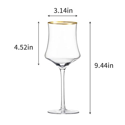 New Crystal Wine Glasses with Gold Rim 17 Ounce Set of 4 Long Stem Clear Wine Glasses Premium Crystal Gift for Christmas, Birthday, Anniversary or Any Special Occasion