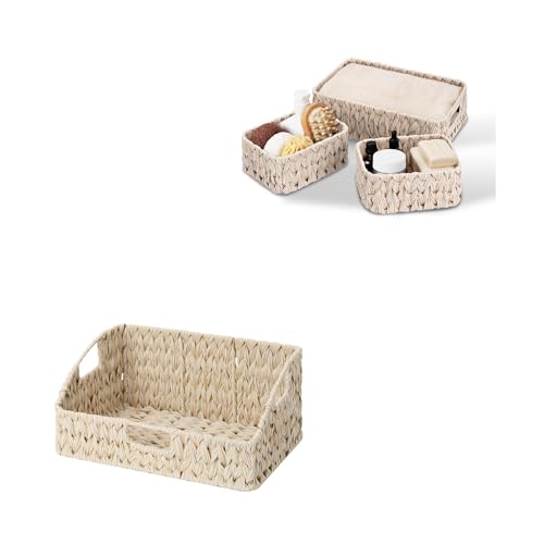 GRANNY SAYS Bundle of 1-Pack Large Butter Milk Wicker Basket for Storage & 3-Pack Medium Wicker Shelf Baskets