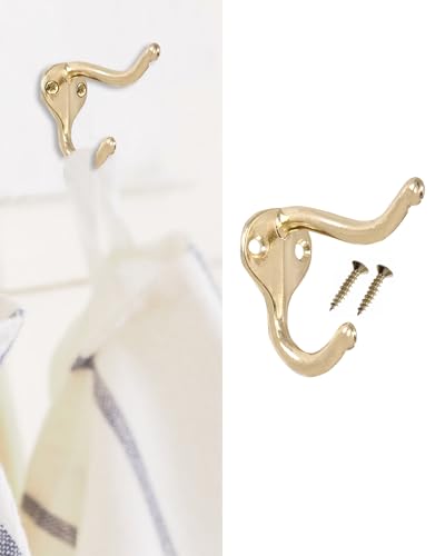 Coat Hooks for Wall Hanging Heavy Duty Wall Mounted Brass Plated, 5 Pack - color: Brass