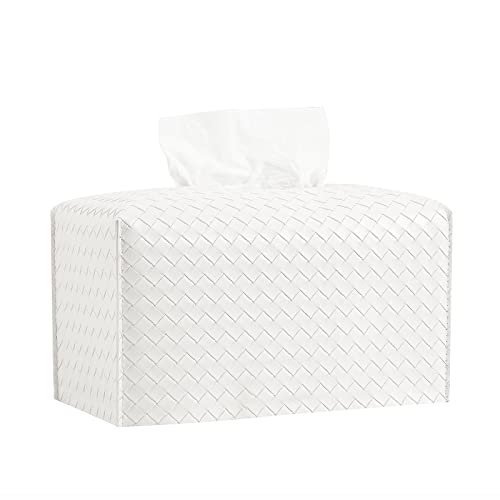 Tissue Box Cover Rectangle Leather Facial Paper Holder, White | PU Leather，Easy to Fill, Easy Clean, Decorative Cube Tissue Box Holder for Office, Bathroom,Kitchen, Living room, Guest room - color: White, size: rectangle