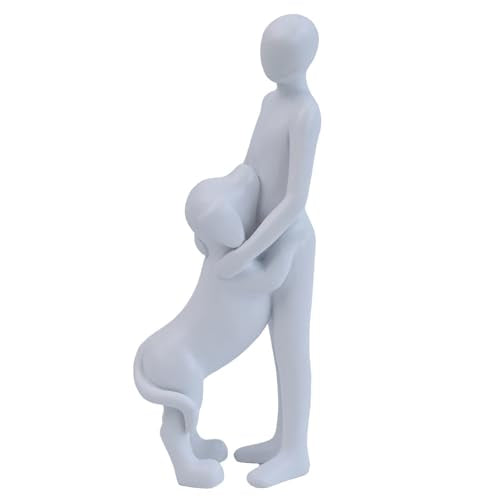 Dog Sculpture Home Decor - Cute Man and Dog Statue Decoration Modern Home Decoration Figurine for Living Room Office Shelf Desk Coffee Table Decor-White-Embrace - color: White, size: 2.55*1.77*6.69 in