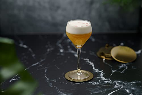 Amehla x The Educated Barfly Collection Coupe Glass Handblown Teardrop Nick and Nora Cocktail Glass - 6-ounce, Set of 2 Martini Glasses for Up Cocktails (Hand-Etched Honeycomb) - style: Hand-Etched Honeycomb