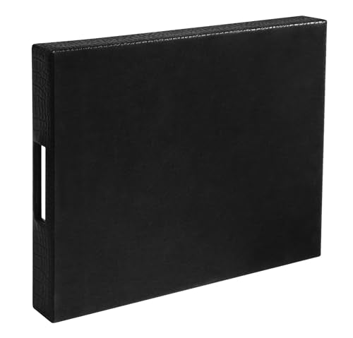 HofferRuffer Rectangle Serving Tray with Hole Handles for Coffee Table, Breakfast, Tea, Food, Butler - Countertop, Kitchen, Vanity Serve Tray, 16.2 x 12.2 x 2 inches, Faux Leather (Black Croco) - color: Black Croco