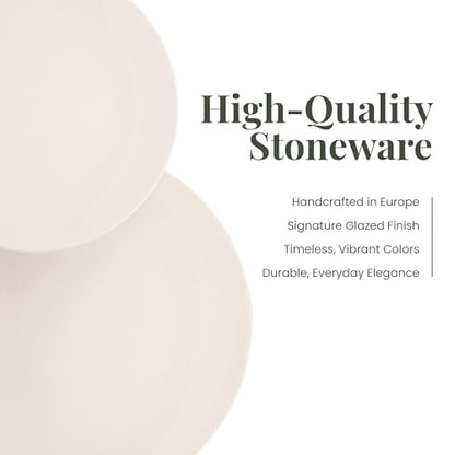Larder & Vine Stoneware Dinnerware Set, 16 Piece, 4 Place Settings, Made in Portugal, White - color: White