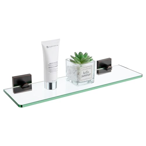 KOKOSIRI Tempered Glass Shelves 16-Inch Bathroom Floating Shelf Kitchen Hanging Rack for Shower Storage, Oil Rubbed Bronze Stainless Steel B1107ORB-L16 - color: Oil Rubbed Bronze, size: 16-Inch