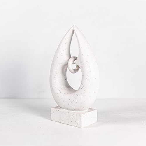 Abstract Teardrop Sculpture, White Speckled Resin, Modern Home Decor Figurine, 9.84in x 5.51in, Tabletop Art Piece