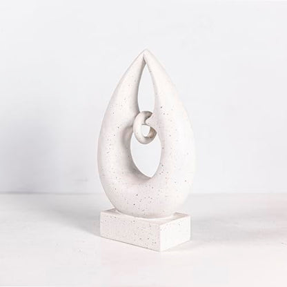Abstract Teardrop Sculpture, White Speckled Resin, Modern Home Decor Figurine, 9.84in x 5.51in, Tabletop Art Piece
