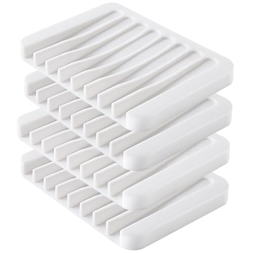 4PCS White Silicone Self-Draining Soap Holders for Shower, Bathroom - color: White