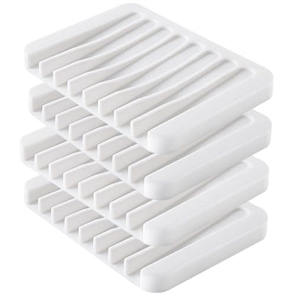 4PCS White Silicone Self-Draining Soap Holders for Shower, Bathroom - color: White