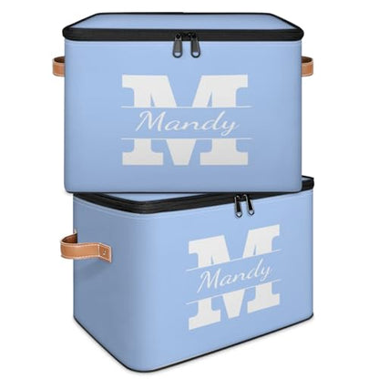 Personalized Storage Basket with Name Initial, Customized Keepsake Box | Foldable Sturdy Large Storage Bin Organizer with Handle Lid Lightweight Waterproof Dustproof, 14"L x 10.2"W x 10.4"H - color: Option 1