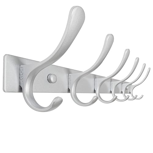 SKOLOO Coat Rack Wall Mounted - 6 Hooks, Heavy Duty, Stainless Steel, Metal Wall Hangers, Sturdy Coat Hooks for Hanging Coats, Jacket, Clothes, Hat, Cold Light Silver - color: Matte Silver, size: 6 Hook(1 Pack)