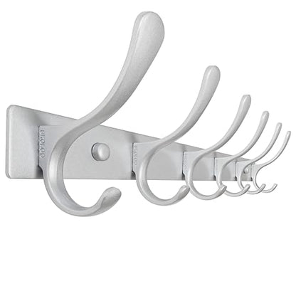 SKOLOO Coat Rack Wall Mounted - 6 Hooks, Heavy Duty, Stainless Steel, Metal Wall Hangers, Sturdy Coat Hooks for Hanging Coats, Jacket, Clothes, Hat, Cold Light Silver - color: Matte Silver, size: 6 Hook(1 Pack)