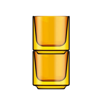 Terra Kaffe Marigold Picco Espresso Glasses - 3 oz, Set of 2 | Double-walled borosilicate thermal insulated stackable coffee cups, heat-resistant clear glassware - color: Marigold, size: 3 Ounces