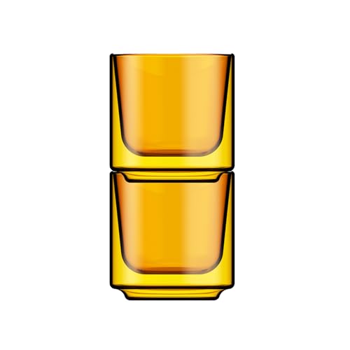 Terra Kaffe Marigold Picco Espresso Glasses - 3 oz, Set of 2 | Double-walled borosilicate thermal insulated stackable coffee cups, heat-resistant clear glassware - color: Marigold, size: 3 Ounces