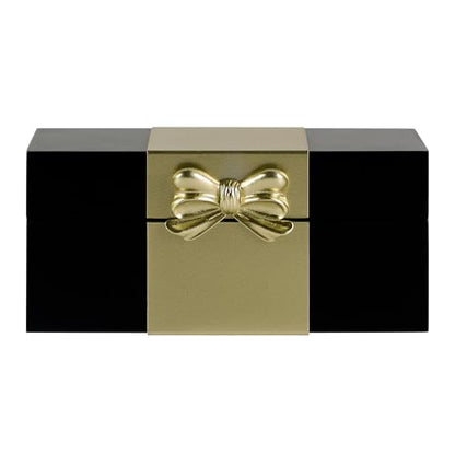 Wooden Keepsake Box - Black & Gold Boxes with Bow Accent, Decorative Storage Gift Box for Jewelry Love Letters Photos, 6.93" W