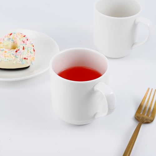 Coffee Mugs Set, 4 Pack, White, 8.5 Oz, Stackable | Ceramic Porcelain Coffee Cups, Dishwasher Microwave Safe, for Latte, Tea, Cappuccino, Cocoa, Espresso, Milk