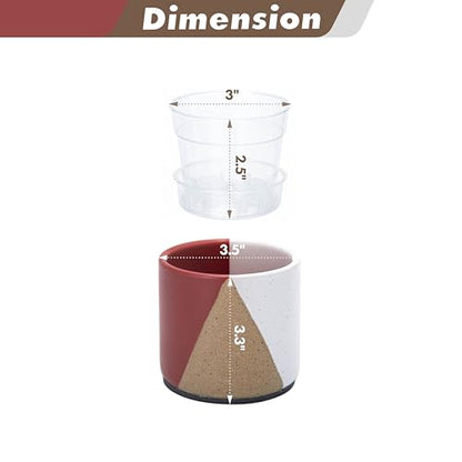 D'vine Dev 2-Pack Cachepot with Clear Pot, 3.5 in, Crimson Dune, 93-V-A-4 | Dual-Pot System, Root Visibility, Bottom Watering Support, Enhanced Drainage, Artistic Stoneware Design, Easy Plant Care - color: Crimson Dune, size: 3.5” Cachepot + 3“ Clear Grow