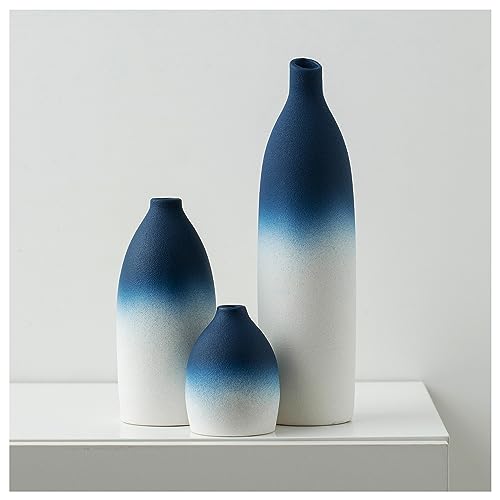 Mdaolv Blue and White Vase Set Navy Blue Decor Coastal Decor Vases for Kitchen Island Living Room Office Table Fireplace Mantle Decorations & Bathroom Shelf Decor Centerpiece Table Decorations Ceramic - color: White and Blue