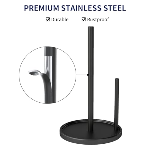 Jesginboo Paper Towel Holder Countertop, Black Kitchen Paper Towels Holder, Paper Roll Holder with Weighted Base - color: Black