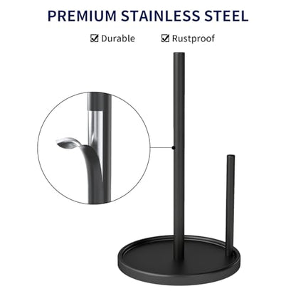 Jesginboo Paper Towel Holder Countertop, Black Kitchen Paper Towels Holder, Paper Roll Holder with Weighted Base - color: Black