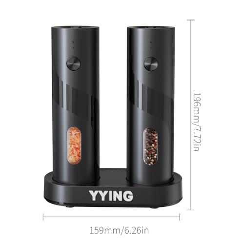 Electric Salt and Pepper Grinder Set Automatic Pepper Mill Grinder | Charging Base & LED Light, Adjustable Coarseness, Large Capacity, One-handed Operation, for Kitchen, Restaurant, Outdoor