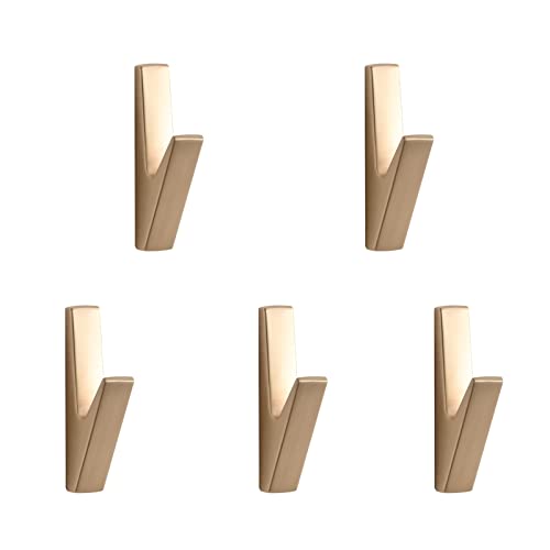 5 Pack Coat Hook,Wall Hooks,Coat Hooks Wall Mount, Metal Wall Hooks Holder for Hanging Clothes, Hats, Bags, Towels, Keys - color: Gold
