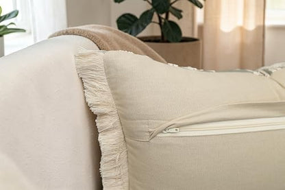 Rudransha Botanical Vine Embroidered 12x20 Lumbar Throw Pillow Cover - Sage Green Cream Cotton with Fringe Trim - Cushion Case for Couch Sofa Bed - Philodean Leaves - color: Sage-philodean, size: 20" x 12" (Pack of 1)