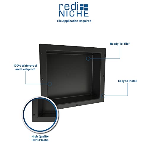 Tile Redi USA Niche Single Recessed Shower Shelf – Black, One Inner Shelf, 16-Inch Width x 14-Inch Height x 4-Inch Depth - size: 14" H x 16" W (1 Shelf)