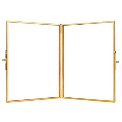 REDHUGO Glass Pressed Flower Frame Handmade, Rectangle, Gold, 6×8 Inches | Hinged Double Press Flower Frame, Tabletop Brass Photo Frames, Rectangle Dried Flowers Display Folding Frames for Home - color: Gold, size: 6L" x 8W"